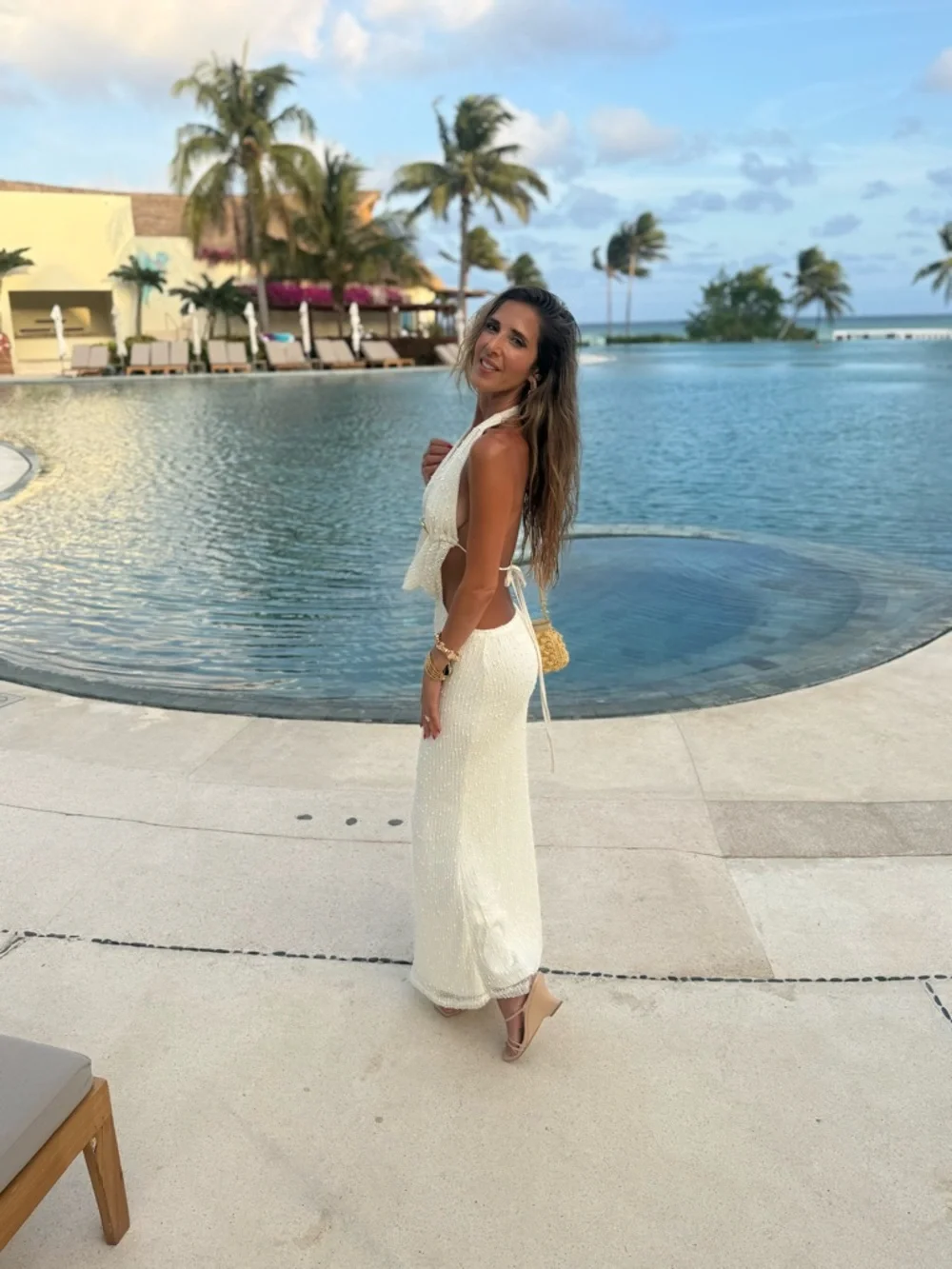 Hello Molly White Crochet Maxi Dress with Gold Ring Detail - Picture 2 of 6